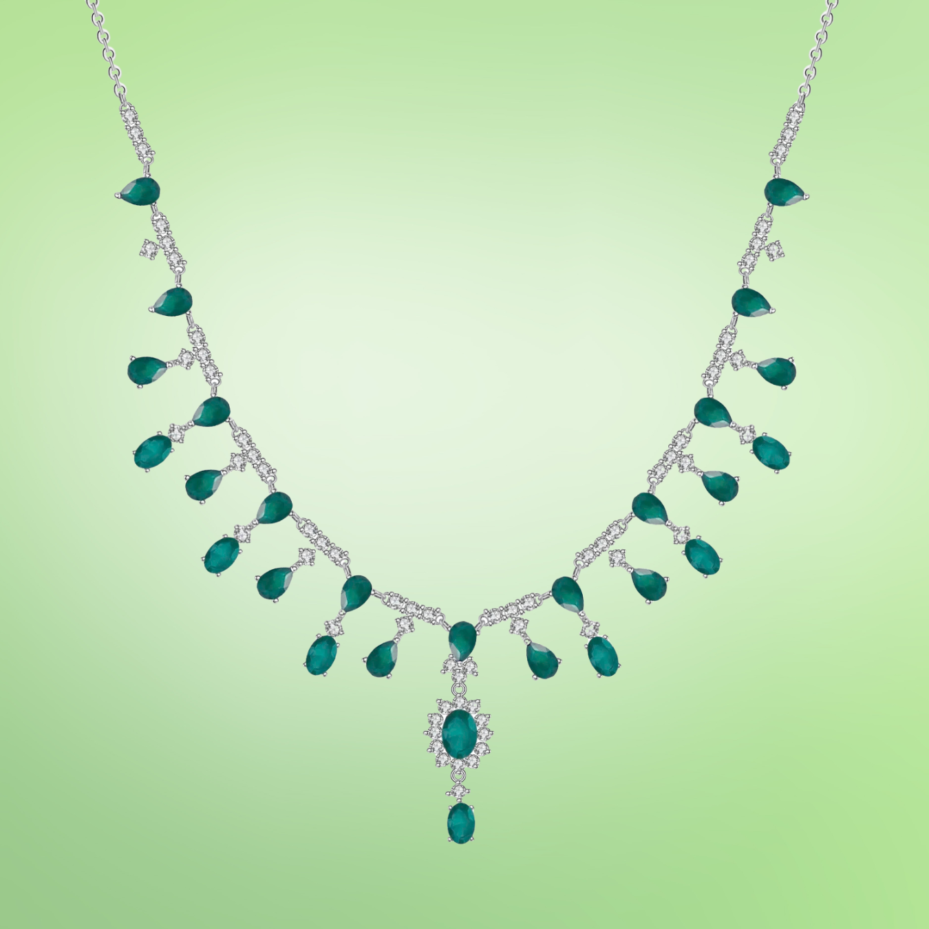 Emerald necklace on a light green background