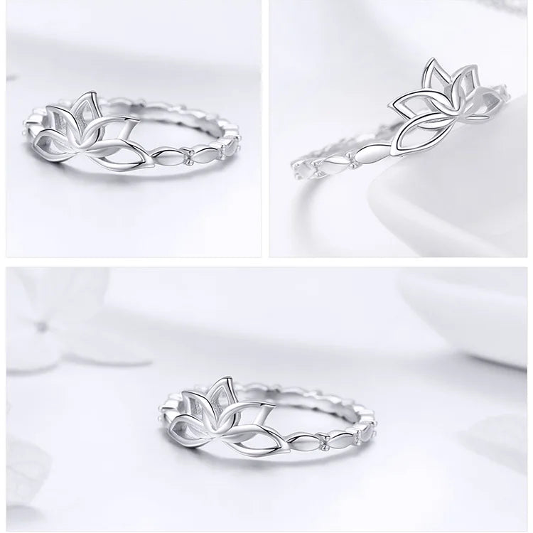 Delicate silver ring with an open floral outline design and a softly textured band, part of the Bianco Nero collection.