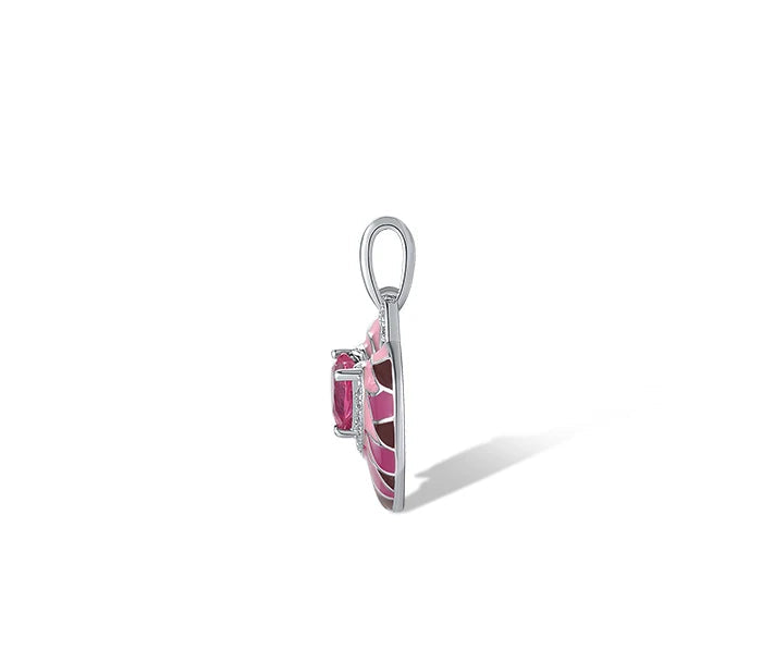 Parete del Cuore jewelry set featuring heart-shaped pink enamel and crystal designs in silver-tone settings, including earrings, pendant, and ring.