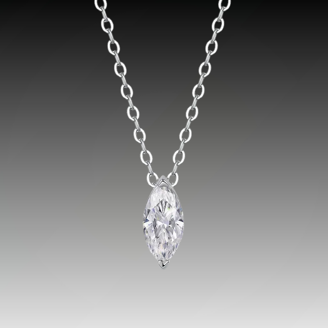 Silver chain necklace featuring a single marquise-cut white stone pendant, from the Bianco Nero collection.

