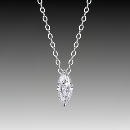Silver chain necklace featuring a single marquise-cut white stone pendant, from the Bianco Nero collection.

