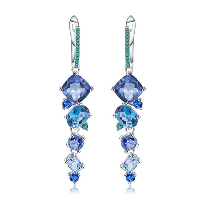 Dangling earrings with gradient blue and green stones set in silver

