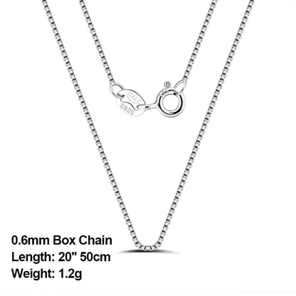 925 Sterling Silver Box Chain Necklaces 40-60cm