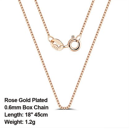 925 Sterling Silver Box Chain Necklaces 40-60cm