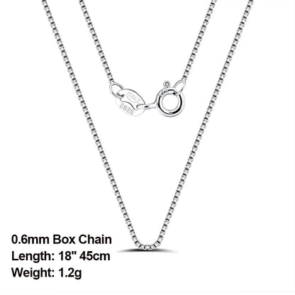 925 Sterling Silver Box Chain Necklaces 40-60cm