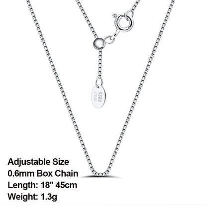 925 Sterling Silver Box Chain Necklaces 40-60cm