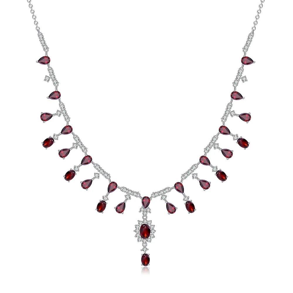 GEM'S BALLET 15,2Ct Naturalny Czerwony Granat Naszyjnik 925 Srebro Kamień Szlachetny Ślubny Naszyjnik Ślubny Dla Kobiet Biżuteria Ekskluzywna