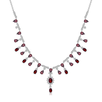 GEM'S BALLET 15,2Ct Naturalny Czerwony Granat Naszyjnik 925 Srebro Kamień Szlachetny Ślubny Naszyjnik Ślubny Dla Kobiet Biżuteria Ekskluzywna