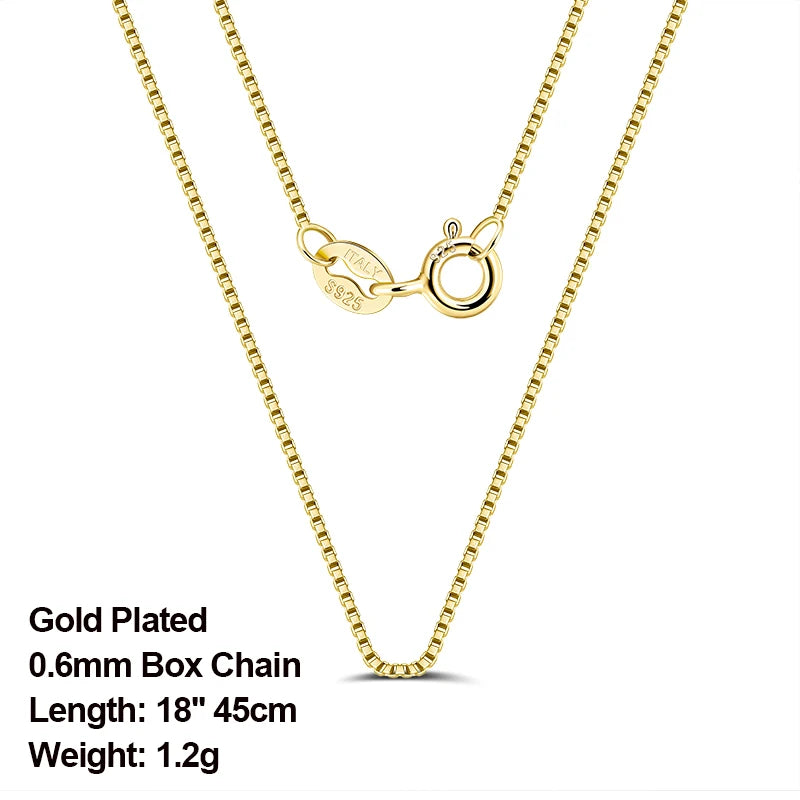 925 Sterling Silver Box Chain Necklaces 40-60cm