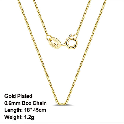 925 Sterling Silver Box Chain Necklaces 40-60cm