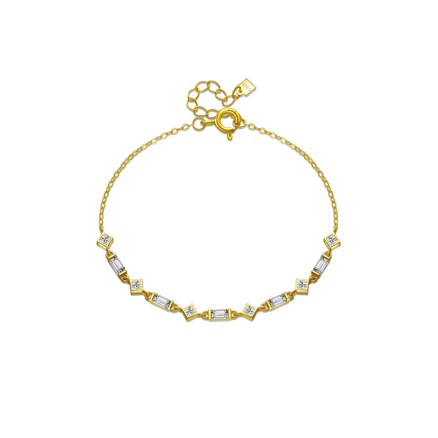 Silver bracelet with alternating square and rectangular black stones on a fine chain, from the Vindemia line.

