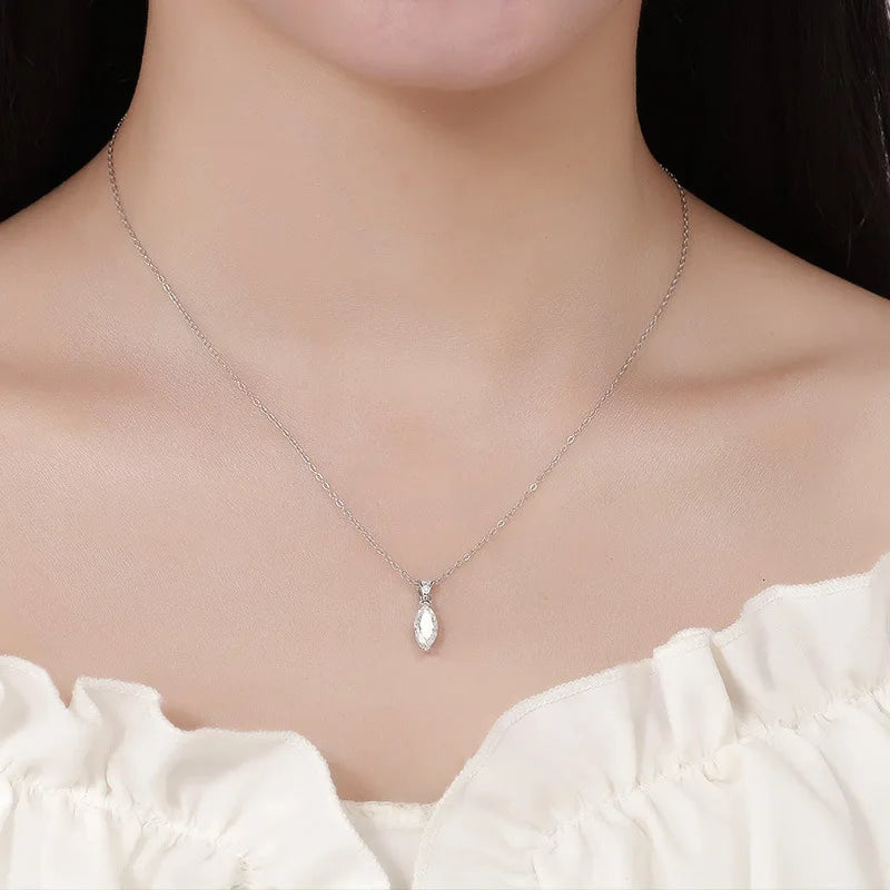 Silver chain necklace featuring a single marquise-cut white stone pendant, from the Bianco Nero collection.

