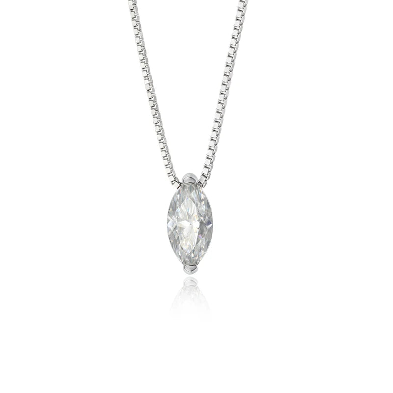 Silver chain necklace featuring a single marquise-cut white stone pendant, from the Bianco Nero collection.

