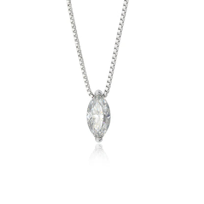 Silver chain necklace featuring a single marquise-cut white stone pendant, from the Bianco Nero collection.

