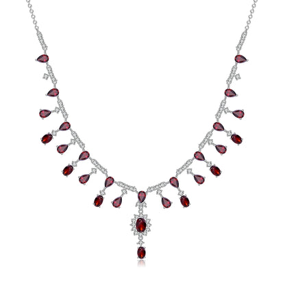 GEM'S BALLET 15,2Ct Naturalny Czerwony Granat Naszyjnik 925 Srebro Kamień Szlachetny Ślubny Naszyjnik Ślubny Dla Kobiet Biżuteria Ekskluzywna