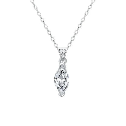 Silver chain necklace featuring a single marquise-cut white stone pendant, from the Bianco Nero collection.
