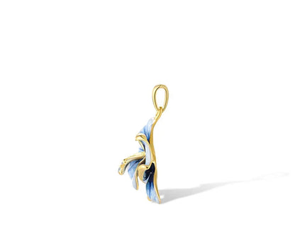 Jewelry set with hand-painted blue flower designs in gold-tone metal, featuring crystal accents


