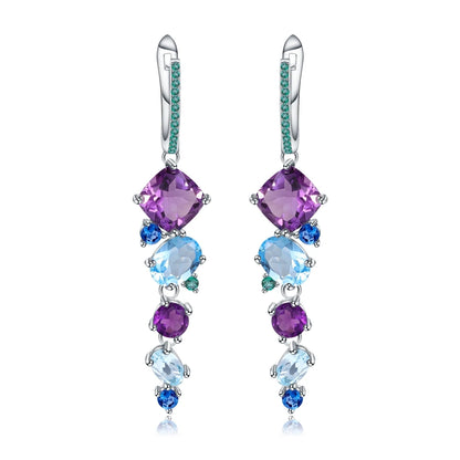 Dangling earrings with gradient blue and green stones set in silver


