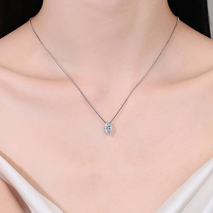 Silver chain necklace featuring a single marquise-cut white stone pendant, from the Bianco Nero collection.

