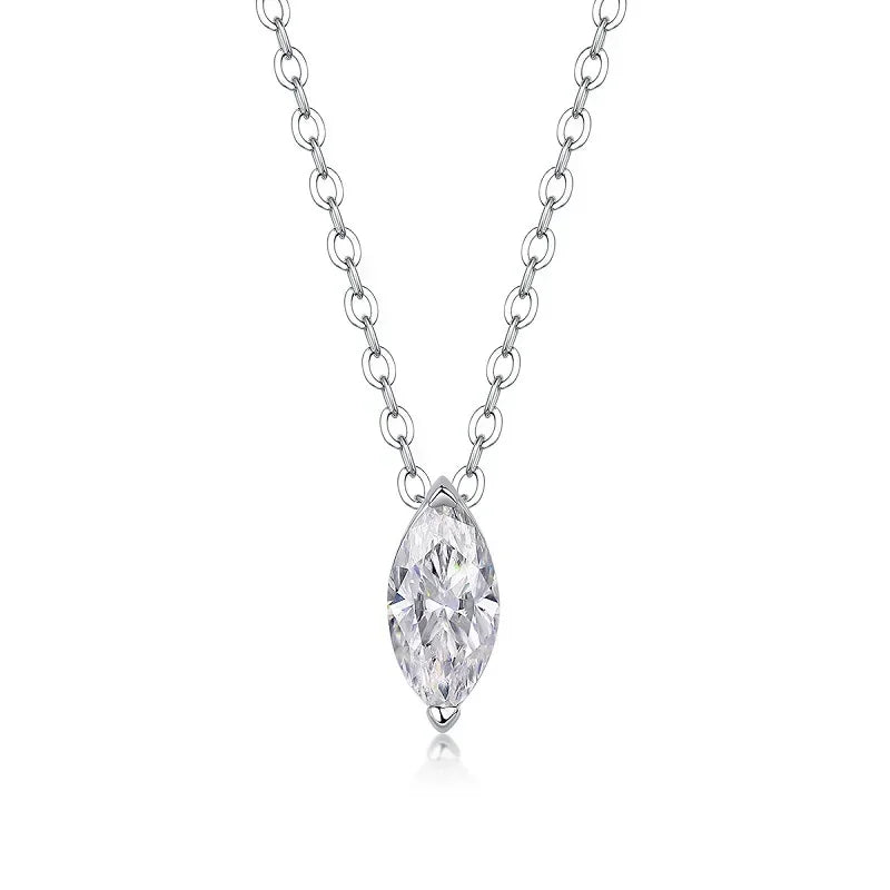 Silver chain necklace featuring a single marquise-cut white stone pendant, from the Bianco Nero collection.


