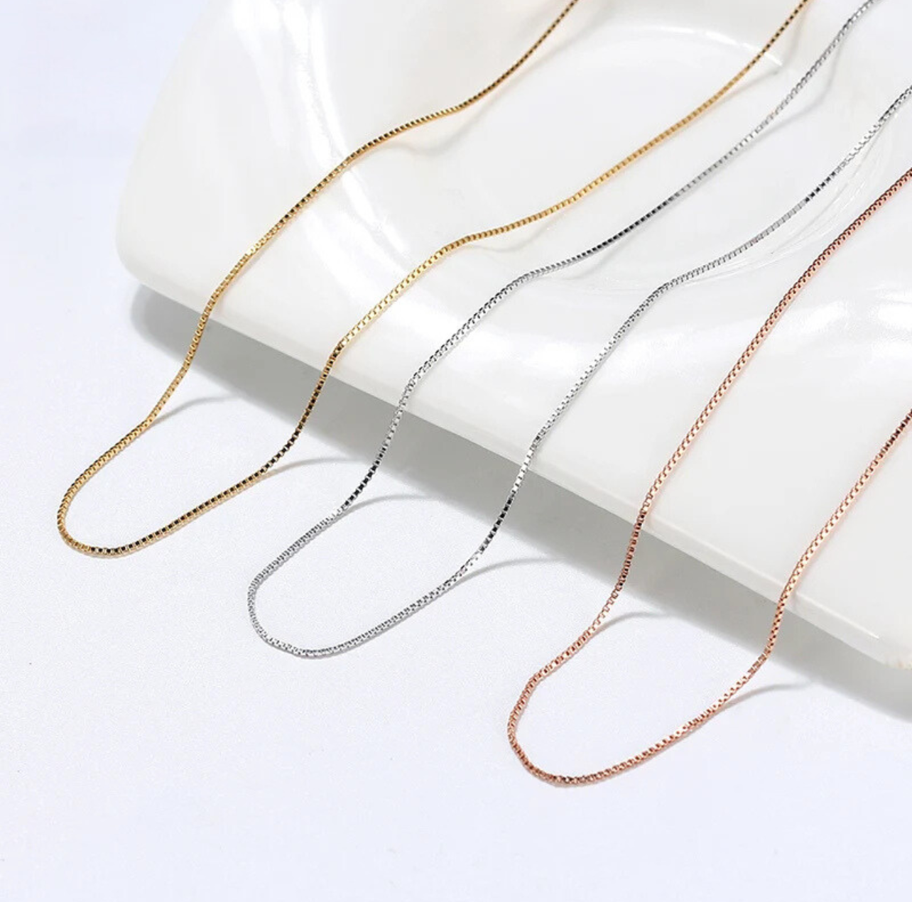 925 Sterling Silver Box Chain Necklaces 40-60cm
