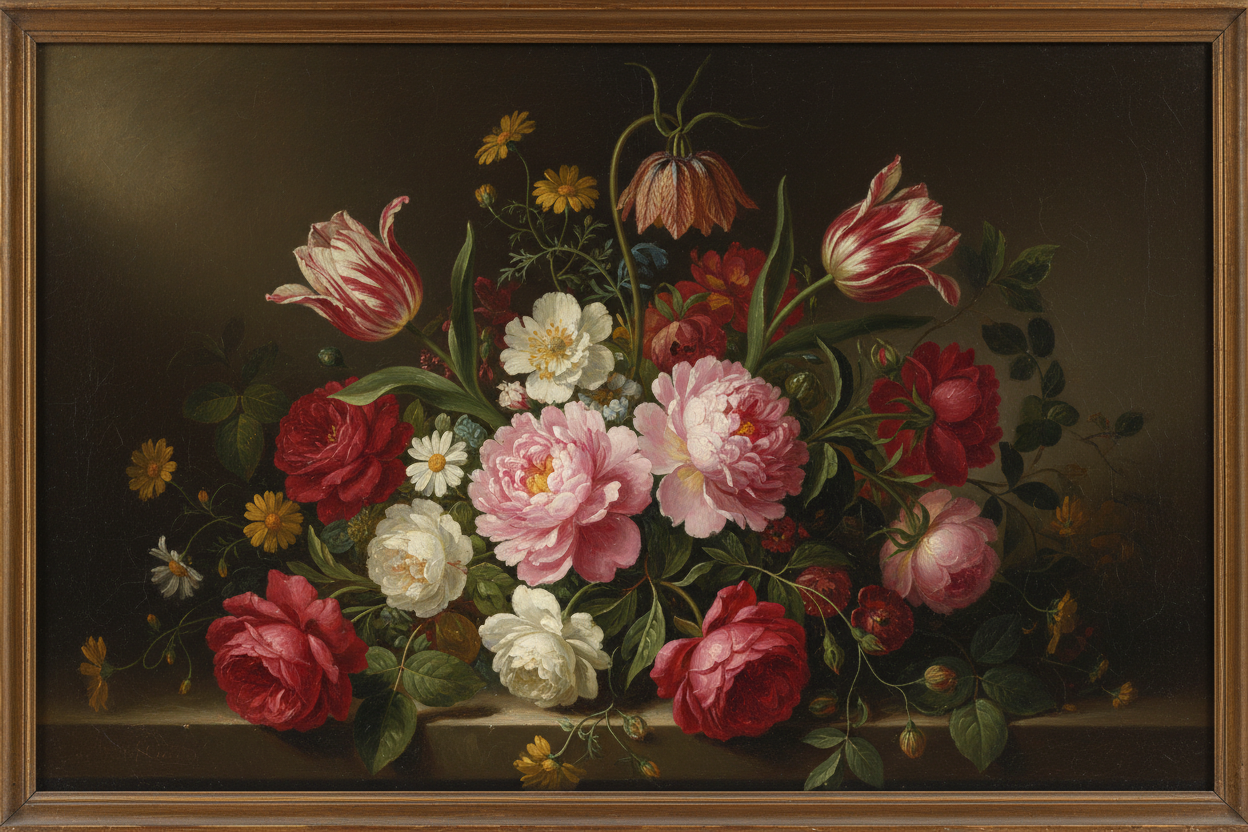 oil painting of flowers from the 18th or 19th century